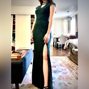 Elegant Emerald Green Floor Length Soarkly Dress for Prom, Homecoming, Formal